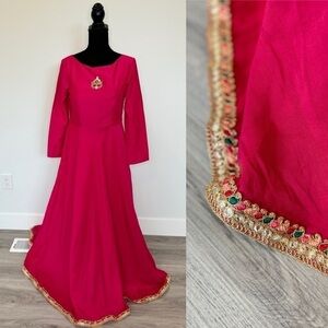 Ethnovog Pink Embroidered Long Sleeve Beaded Edging Dress